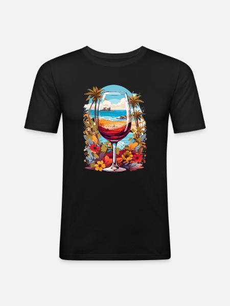 Strand Weinglas - Männer Slim Fit T-Shirt - Schwarz