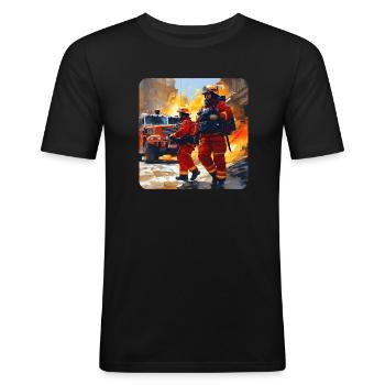 Feuerwehrmänner - Männer Slim Fit T-Shirt - Schwarz - Vorne - Nik (191cm)
