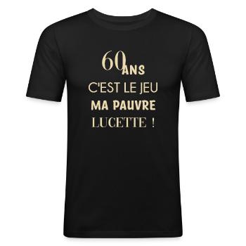 60 ans anniversaire - T-shirt près du corps Homme - noir - Devant - Nik (191cm)