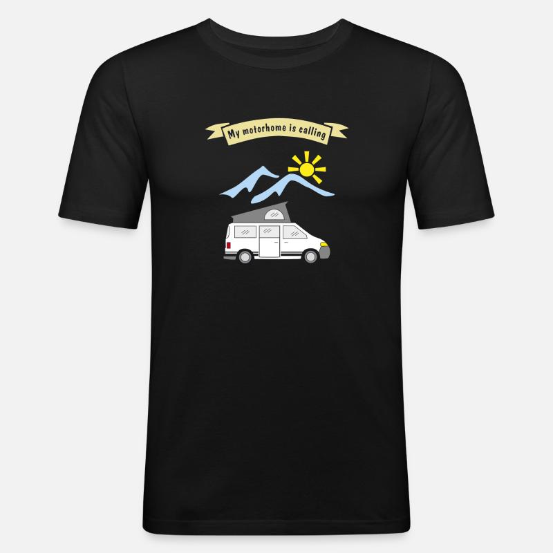 motorhome is calling - Männer Slim Fit T-Shirt - Schwarz
