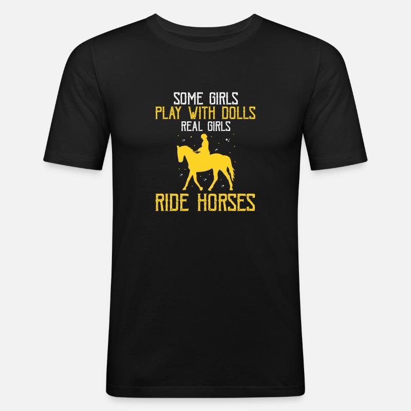 Pferde Mädchen - Männer Slim Fit T-Shirt - Schwarz