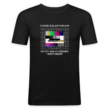 Testbild T-Shirt 80er 90er Jahre Kurzes Bild Unord - Männer Slim Fit T-Shirt - Schwarz - Vorne - Nik (191cm)