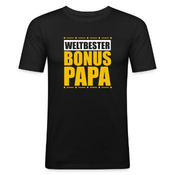 Bonus Papa - Männer Slim Fit T-Shirt - Schwarz - Vorne - Nik (191cm)
