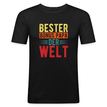 Bonus Papa - Männer Slim Fit T-Shirt - Schwarz - Vorne - Nik (191cm)