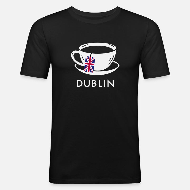 Dublin Teetasse UK Flagge Teebeutel - Männer Slim Fit T-Shirt - Schwarz