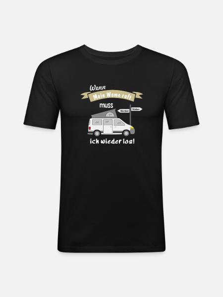 womo ruft campingbus - Männer Slim Fit T-Shirt - Schwarz