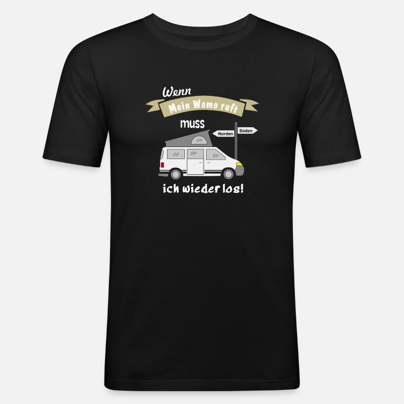womo ruft campingbus - Männer Slim Fit T-Shirt - Schwarz