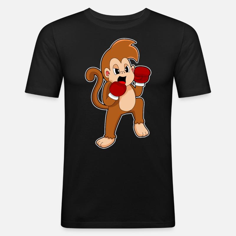 Affe Boxer Boxhandschuhe Boxen - Männer Slim Fit T-Shirt - Schwarz