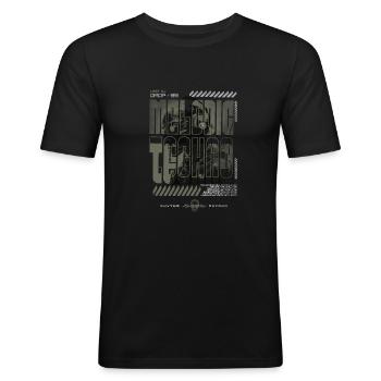 MELODIC TECHNO - Männer Slim Fit T-Shirt - Schwarz - Vorne - Nik (191cm)