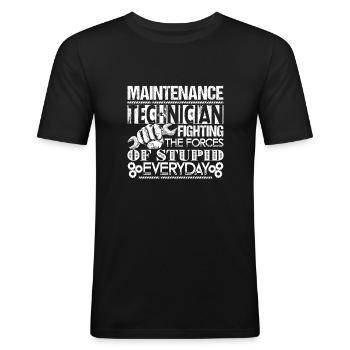 Combat de technicien de maintenance - T-shirt près du corps Homme - noir - Devant - Nik (191cm)