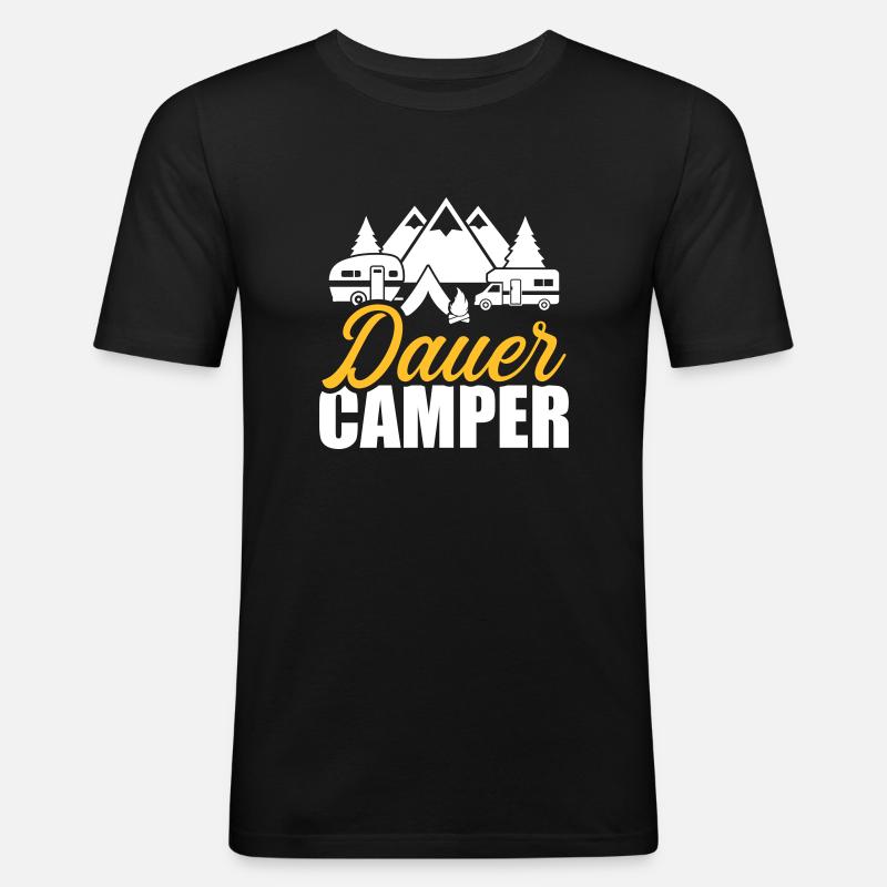 Camping - Männer Slim Fit T-Shirt - Schwarz