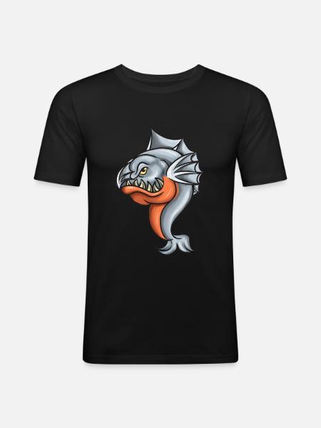 Piranha Geschenk - Männer Slim Fit T-Shirt - Schwarz