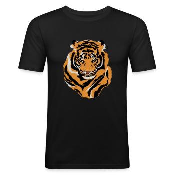 Tiger Gesicht Wild Life Kreatur Tier Tiger Lover - Männer Slim Fit T-Shirt - Schwarz - Vorne - Nik (191cm)
