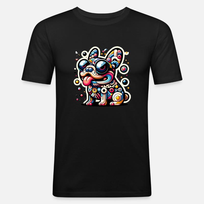 Frenchie bunt - Männer Slim Fit T-Shirt - Schwarz