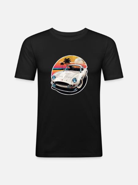 Oldtimer Sonnenuntergang - Männer Slim Fit T-Shirt - Schwarz