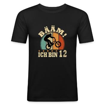 12 Geburtstag Bmx Fahrrad 12 Jahre Geschenk - Männer Slim Fit T-Shirt - Schwarz - Vorne - Nik (191cm)