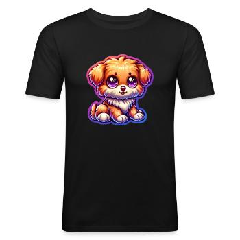 chien mignon - T-shirt près du corps Homme - noir - Devant - Nik (191cm)