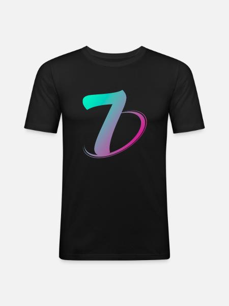 Nummer 7 mehrfarbig - Männer Slim Fit T-Shirt - Schwarz