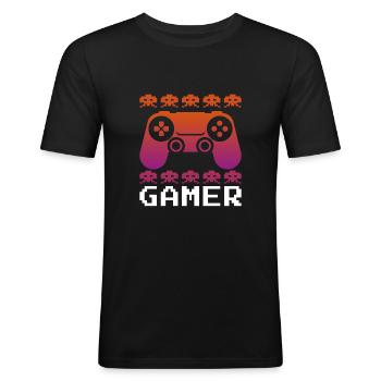 Gamer - Herre Slim Fit T-Shirt - sort - Foran - Nik (191cm)
