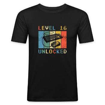16.Geburtstag - 16 jahre level 16 freigeschaltet - Männer Slim Fit T-Shirt - Schwarz - Vorne - Nik (191cm)