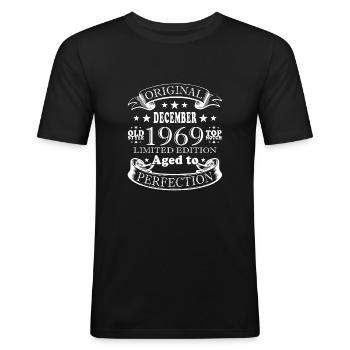 Anniversaire en décembre 1969 - décembre - T-shirt près du corps Homme - noir - Devant - Nik (191cm)