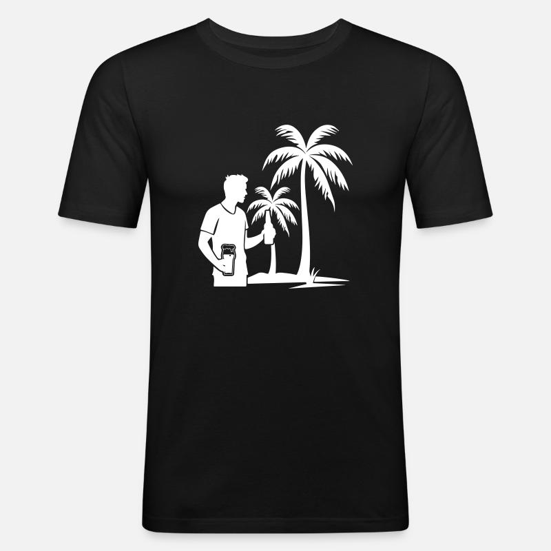Palmen Urlaub Drinking - Männer Slim Fit T-Shirt - Schwarz