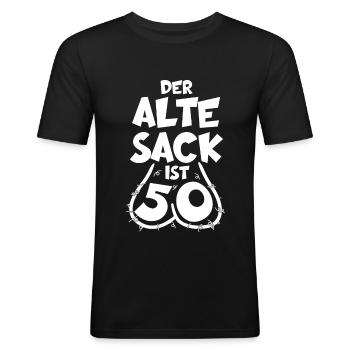LUSTIG 50 JAHRE ALTER SACK 50. GEBURTSTAG - Männer Slim Fit T-Shirt - Schwarz - Vorne - Nik (191cm)