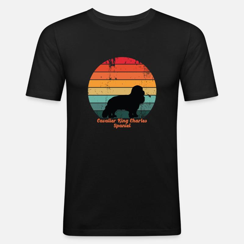 Retro Cavalier King Charles Spaniel - Männer Slim Fit T-Shirt - Schwarz