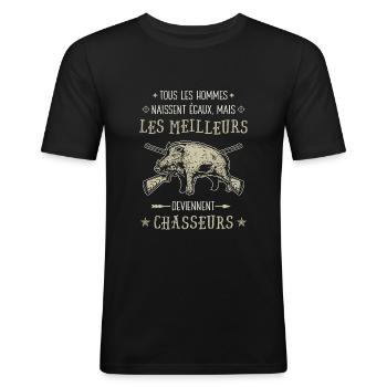 Meilleur Chasseur Humour Chasse Sanglier - T-shirt près du corps Homme - noir - Devant - Nik (191cm)