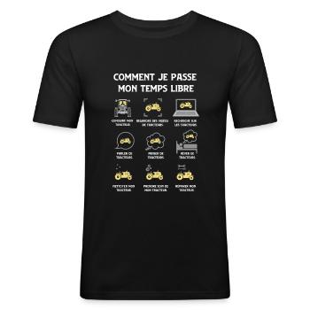Tracteur Humour Agriculteur Paysan Fermier - T-shirt près du corps Homme - noir - Devant - Nik (191cm)