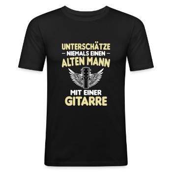 Lustiger Gitarren Gitarrenspieler Spruch - Männer Slim Fit T-Shirt - Schwarz - Vorne - Nik (191cm)