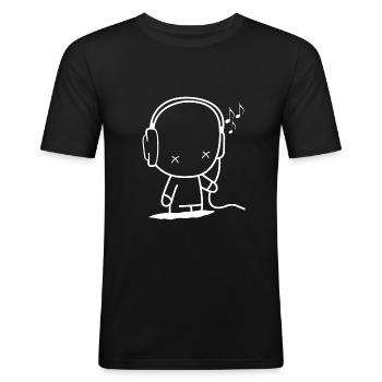 Homme avec casque, partition de musique concert party - T-shirt près du corps Homme - noir - Devant - Nik (191cm)