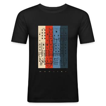 Vintage Modular Synthesizer - Analog Synth Nerd - Männer Slim Fit T-Shirt - Schwarz - Vorne - Nik (191cm)
