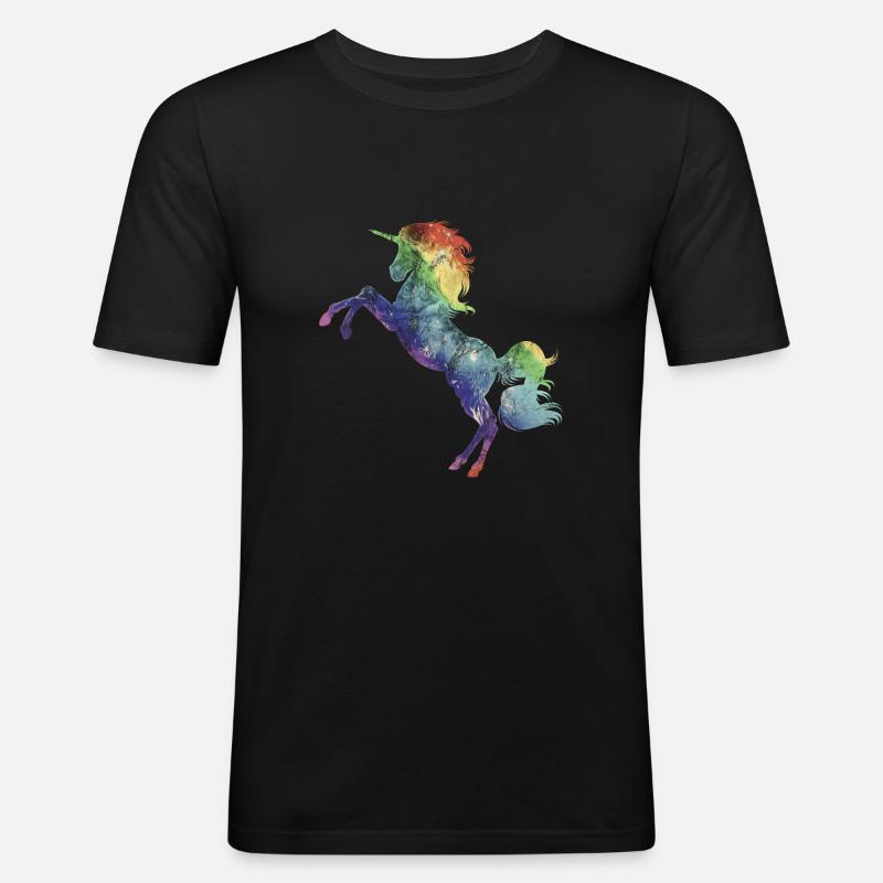 Einhorn Regenbogen - Männer Slim Fit T-Shirt - Schwarz
