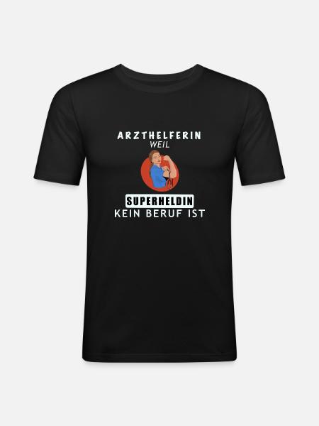 MFA, Arzthelferin Oder Superheldin - Männer Slim Fit T-Shirt - Schwarz