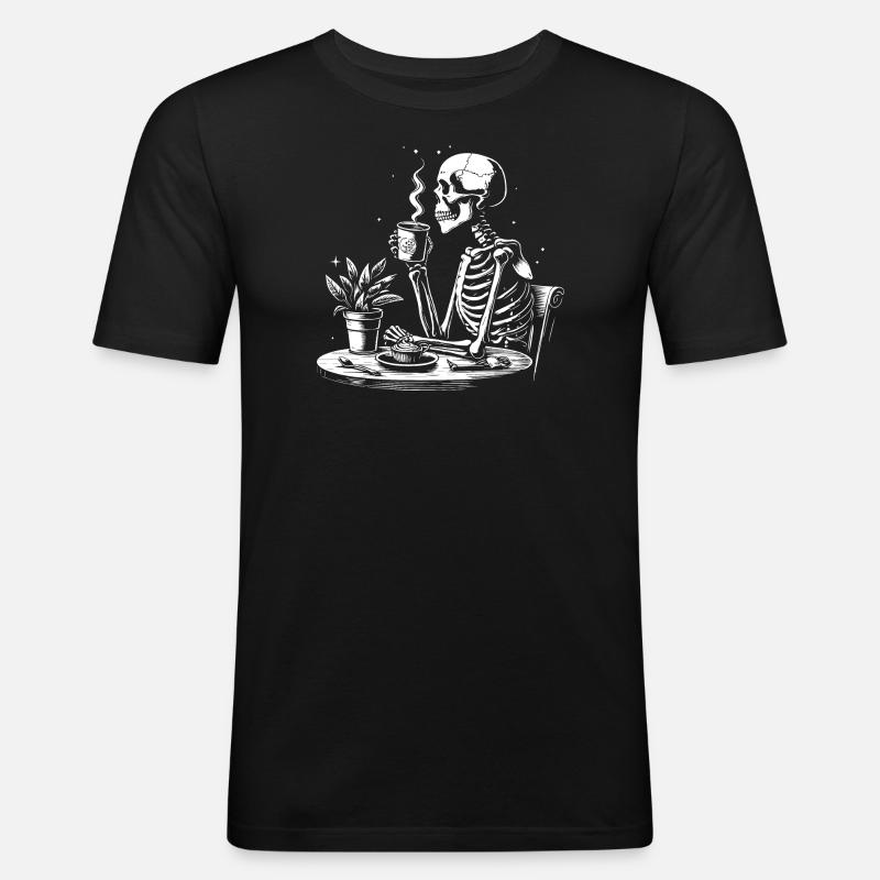 Skelett trinkt schwarzen Kaffee - Männer Slim Fit T-Shirt - Schwarz