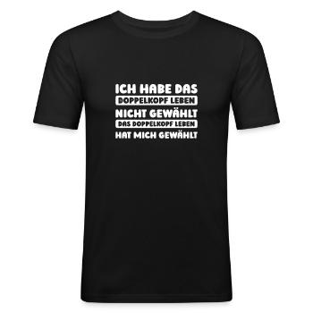 Doppelkopf - Männer Slim Fit T-Shirt - Schwarz - Vorne - Nik (191cm)