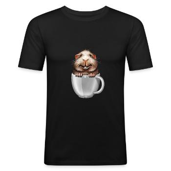 Meerschweinchen in der Tasse - Männer Slim Fit T-Shirt - Schwarz - Vorne - Nik (191cm)