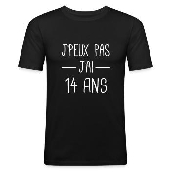 j'peux pas j'ai 14 ans cadeau anniversaire 14 ans - T-shirt près du corps Homme - noir - Devant - Nik (191cm)