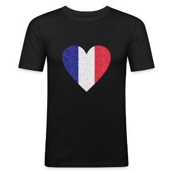 Drapeau de la France drapeau tricolore drapeau français - T-shirt près du corps Homme - noir - Devant - Nik (191cm)