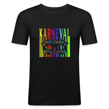 colorful carnival lettering with carnival mask - Men's Slim Fit T-Shirt - black - Front - Nik (191cm)