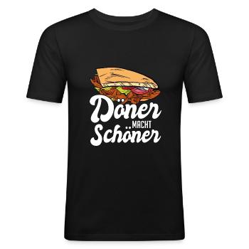 Döner macht schöner Kebap Spruch - Männer Slim Fit T-Shirt - Schwarz - Vorne - Nik (191cm)