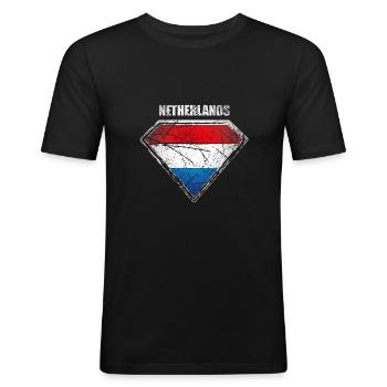 Netherlands Holland Superhero Flag Symbol - Men's Slim Fit T-Shirt - black - Front - Nik (191cm)