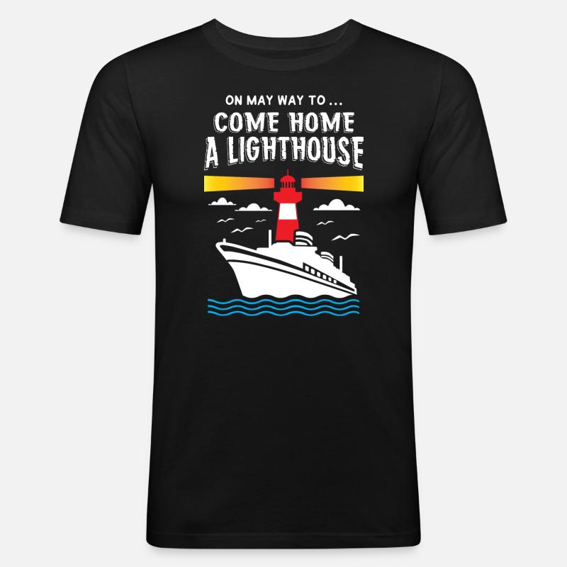Lighthouse - Männer Slim Fit T-Shirt - Schwarz