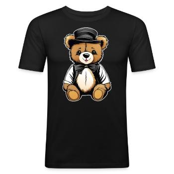 Niedlicher Teddybär mit Hut - Männer Slim Fit T-Shirt - Schwarz - Vorne - Nik (191cm)