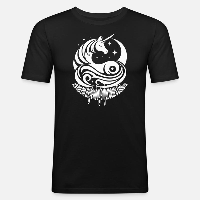 Regenbogenfarbenes Einhorn - Männer Slim Fit T-Shirt - Schwarz