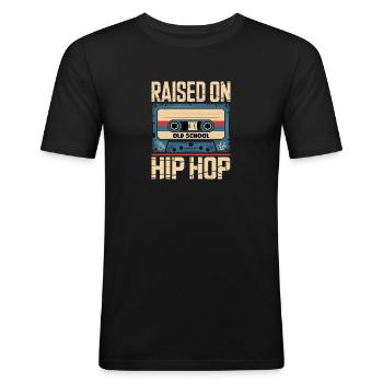 Aufgewachsen Mit Old School Hip Hop Kassette Beats - Männer Slim Fit T-Shirt - Schwarz - Vorne - Nik (191cm)