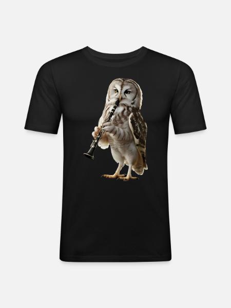 Eule Klarinette - Männer Slim Fit T-Shirt - Schwarz