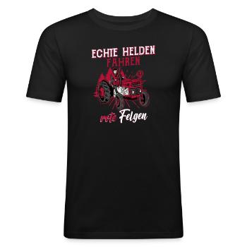 Trecker Traktor Echte Helden Fahren Rote Felgen - Männer Slim Fit T-Shirt - Schwarz - Vorne - Nik (191cm)