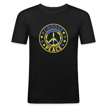Wählen Sie Peace Save Ukraine Ukrainische Flaggenunterstützung - Männer Slim Fit T-Shirt - Schwarz - Vorne - Nik (191cm)